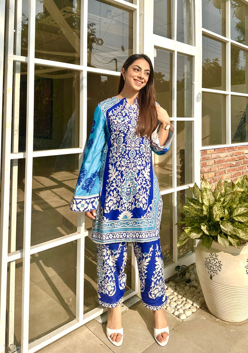 Myra Blue Pashmina Pakistani Kurta Set